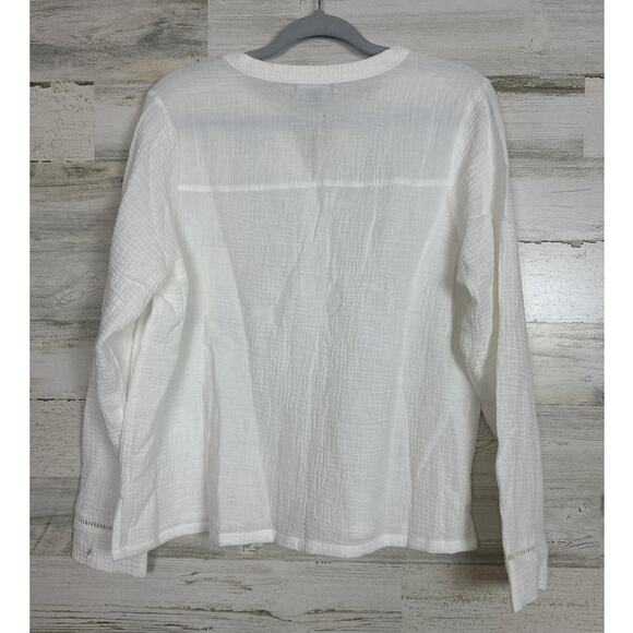 Saks Fifth Avenue Womens medium White Tie-Up Neckline Top long sleeve boho light - Picture 3 of 7